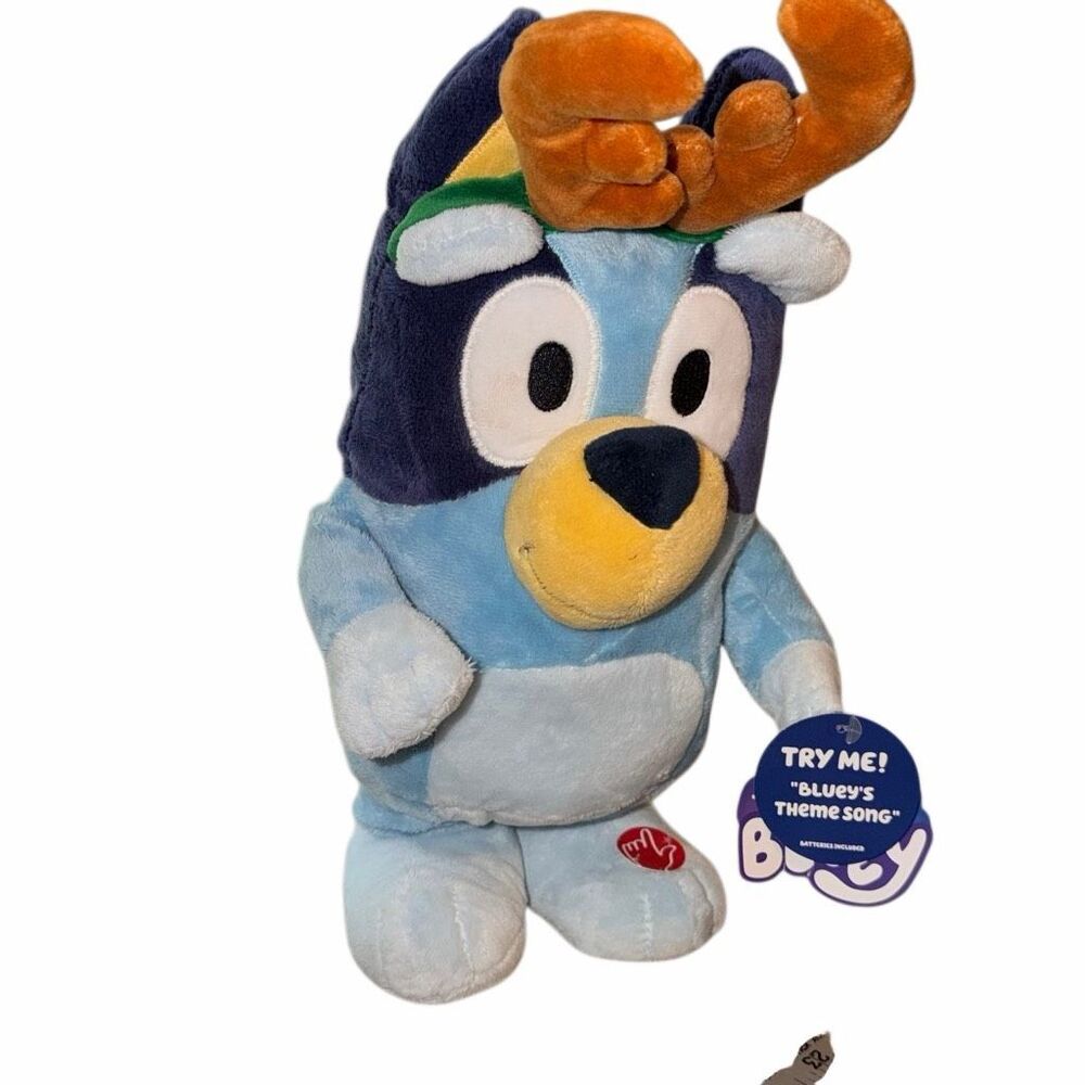 NWT Bluey 15” animated Plush, Reindeer Ears, stands up, plays part of bluey song